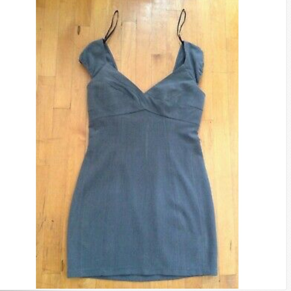 Guess Gray Cap Sleeve V-Neck Dress Zip Sz Large